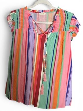 JODIFL Flutter Sleeve Pink and Orange Tunic